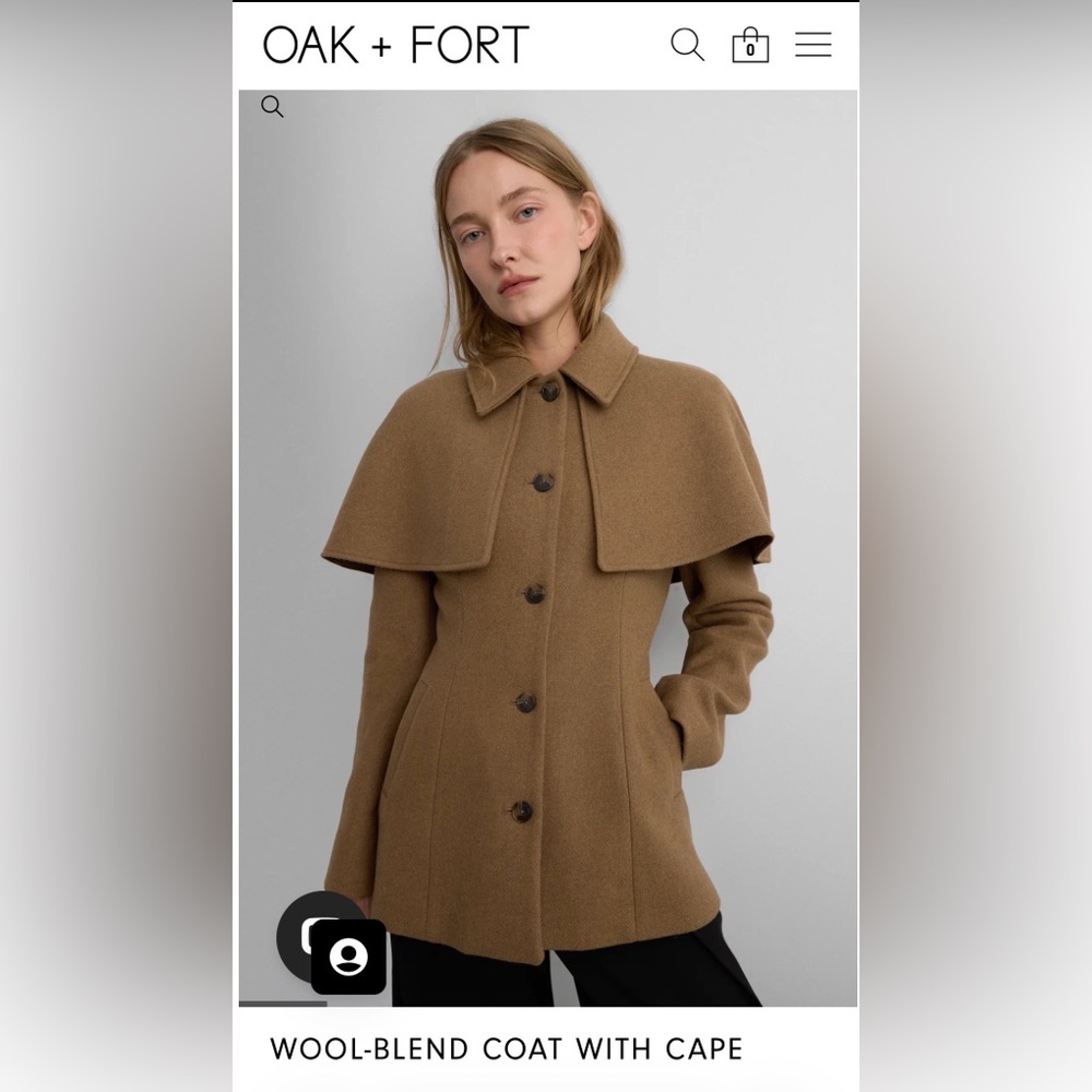 OAK + FORT Tailored Wool-Blend Coat in Camel Brown